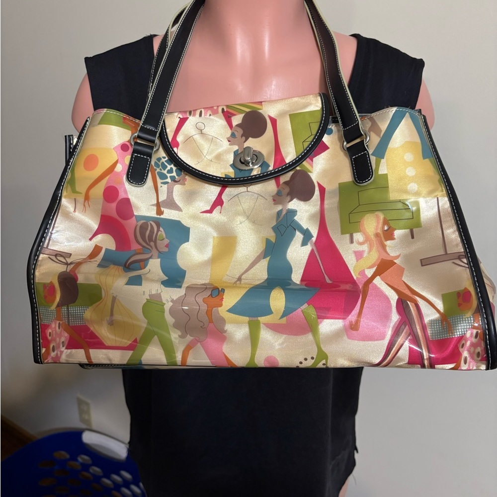Vintage 1960’s style Purse Shoulder Vinyl Tote Bag Colorful Mod Maxx NY Women
